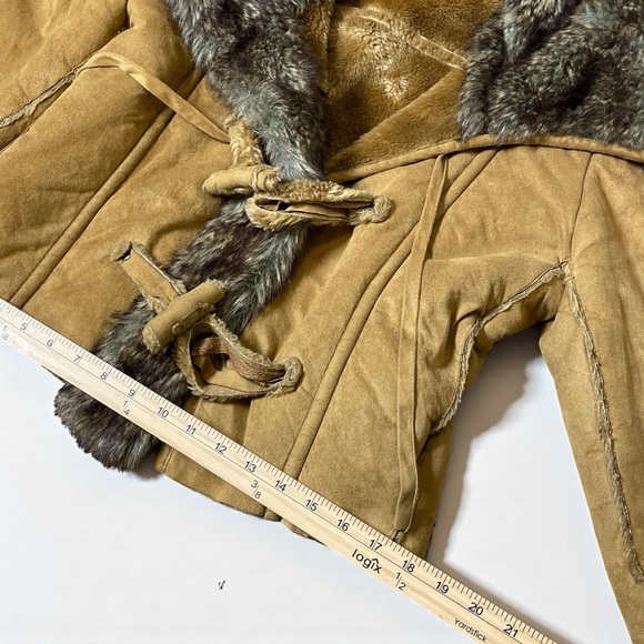 Vintage Steve Madden Faux Fur Suede Jacket 90s Brown Penny Lane Boho Hippie XL - Picture 8 of 16